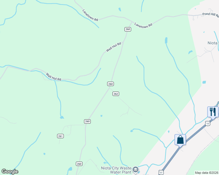 map of restaurants, bars, coffee shops, grocery stores, and more near 430 County Road 260 in Niota