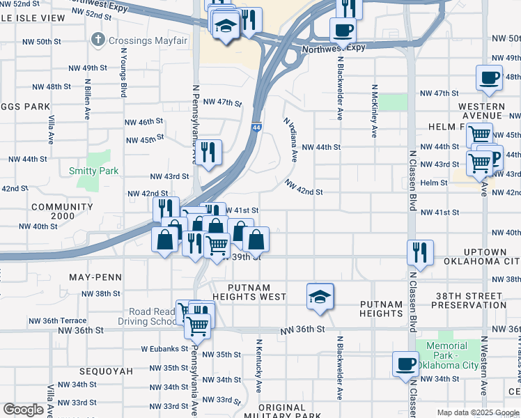 map of restaurants, bars, coffee shops, grocery stores, and more near 4202 N Kentucky Ave in Oklahoma City