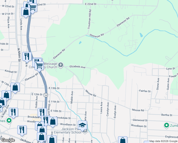 map of restaurants, bars, coffee shops, grocery stores, and more near 1280 Elizabeth Avenue in Kannapolis