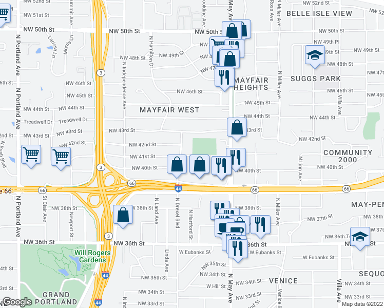 map of restaurants, bars, coffee shops, grocery stores, and more near 4210 North Drexel Boulevard in Oklahoma City