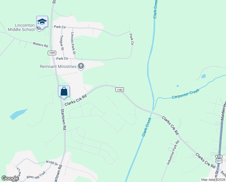 map of restaurants, bars, coffee shops, grocery stores, and more near 661 Clarks Creek Road in Lincolnton