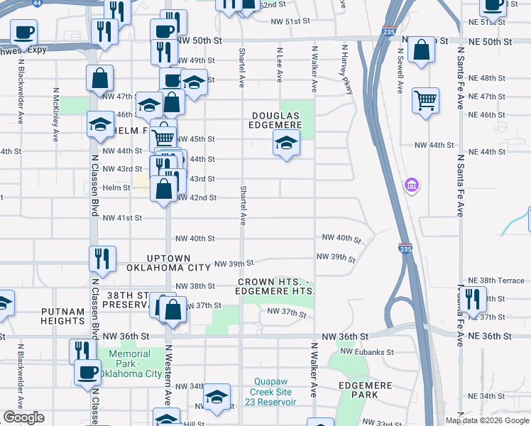 map of restaurants, bars, coffee shops, grocery stores, and more near 617 Northwest 41st Street in Oklahoma City