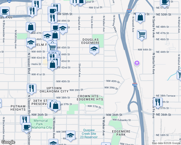 map of restaurants, bars, coffee shops, grocery stores, and more near 617 Northwest 41st Street in Oklahoma City