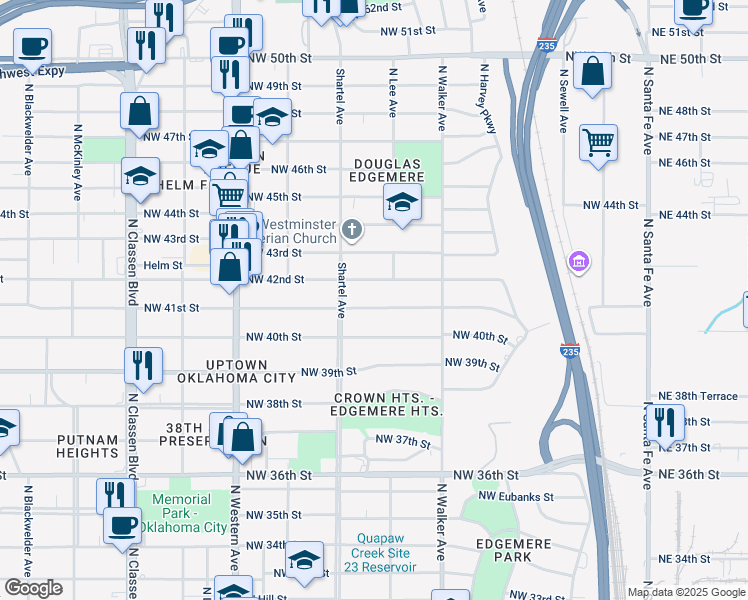 map of restaurants, bars, coffee shops, grocery stores, and more near 617 Northwest 41st Street in Oklahoma City