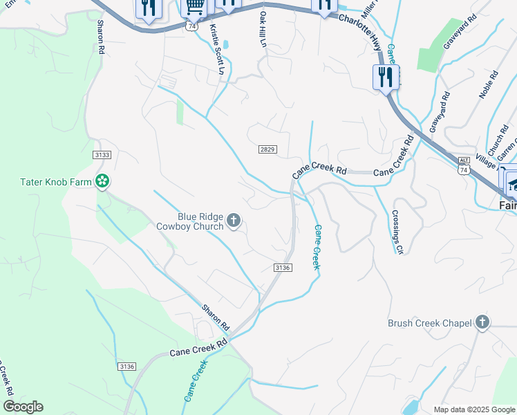 map of restaurants, bars, coffee shops, grocery stores, and more near 21 Cane Creek Lane in Fairview