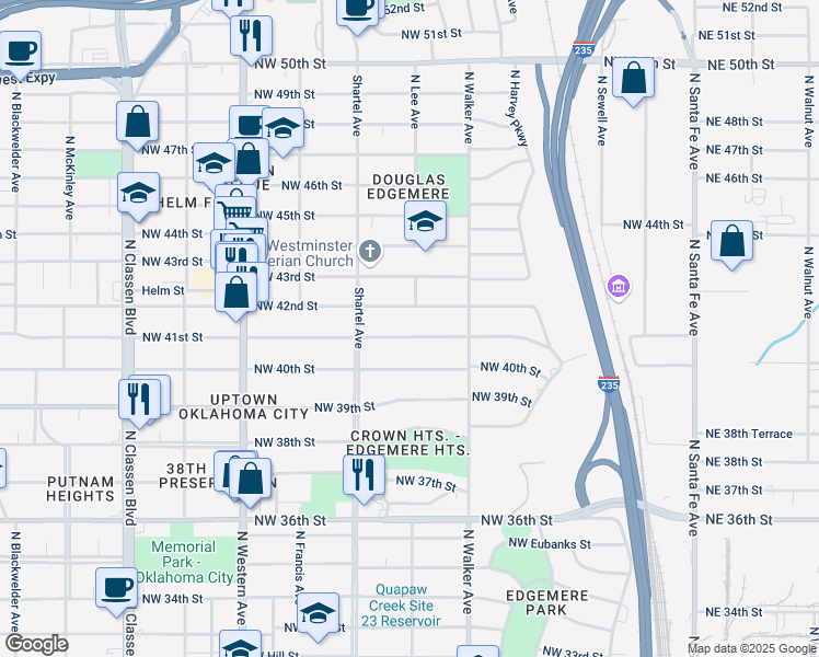 map of restaurants, bars, coffee shops, grocery stores, and more near 617 Northwest 41st Street in Oklahoma City