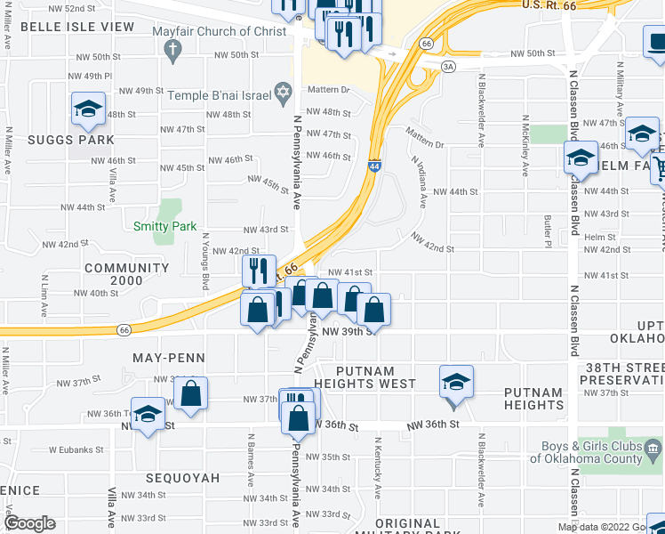 map of restaurants, bars, coffee shops, grocery stores, and more near 2015 Northwest 41st Street in Oklahoma City