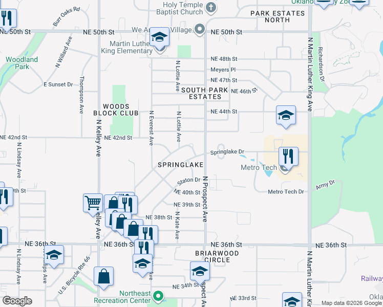 map of restaurants, bars, coffee shops, grocery stores, and more near 1348 Campbell Road in Oklahoma City