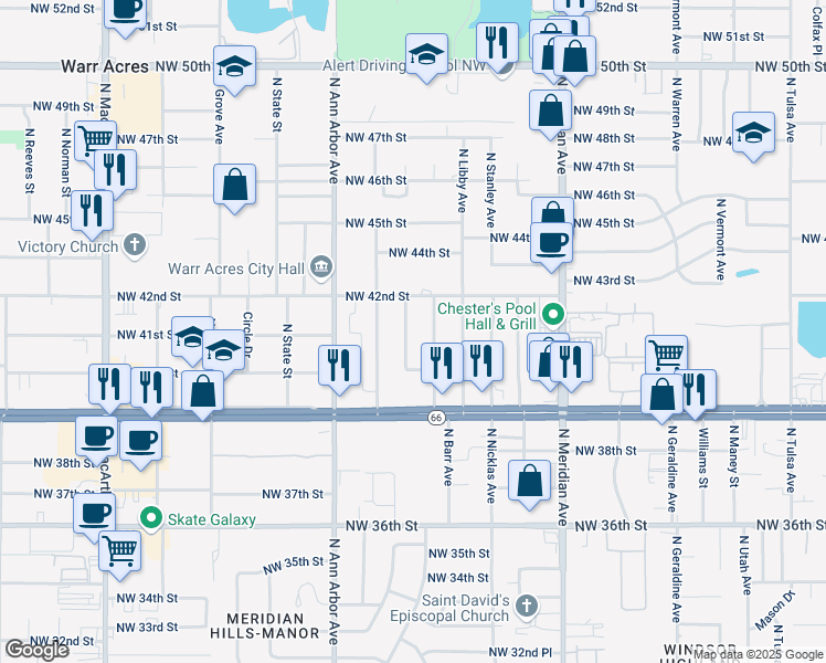 map of restaurants, bars, coffee shops, grocery stores, and more near 4204 North Reeder Avenue in Oklahoma City