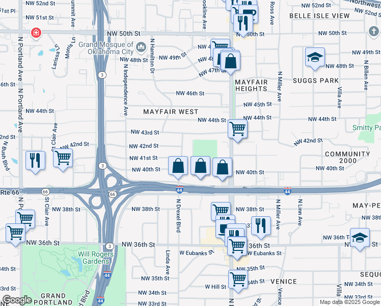 map of restaurants, bars, coffee shops, grocery stores, and more near 4210 North Drexel Boulevard in Oklahoma City