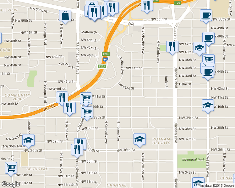 map of restaurants, bars, coffee shops, grocery stores, and more near 1737 Northwest 41st Street in Oklahoma City
