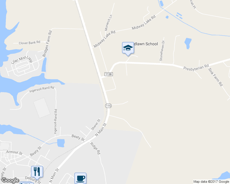 map of restaurants, bars, coffee shops, grocery stores, and more near 118 Rockwell Loop in Mooresville