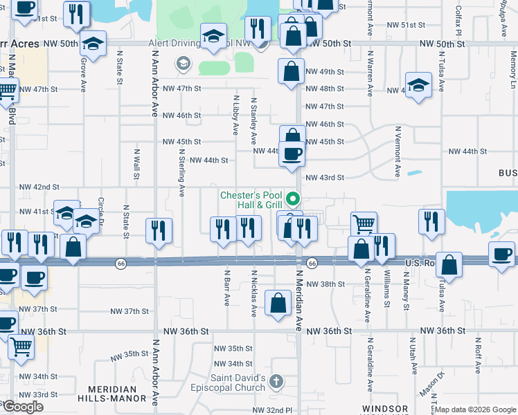 map of restaurants, bars, coffee shops, grocery stores, and more near 4200 North Nicklas Avenue in Oklahoma City