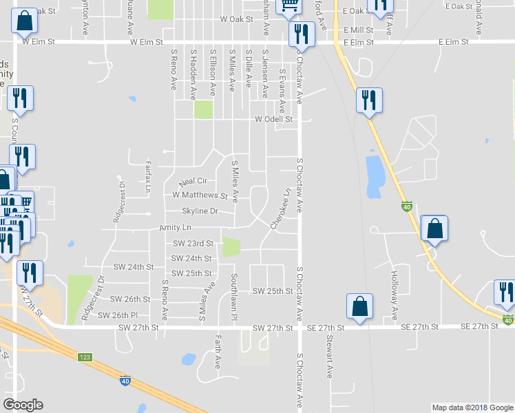 map of restaurants, bars, coffee shops, grocery stores, and more near 1914 South Jensen Avenue in El Reno