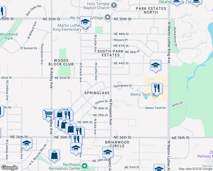 map of restaurants, bars, coffee shops, grocery stores, and more near 1348 Campbell Road in Oklahoma City