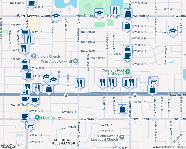 map of restaurants, bars, coffee shops, grocery stores, and more near 4204 North Sterling Avenue in Oklahoma City