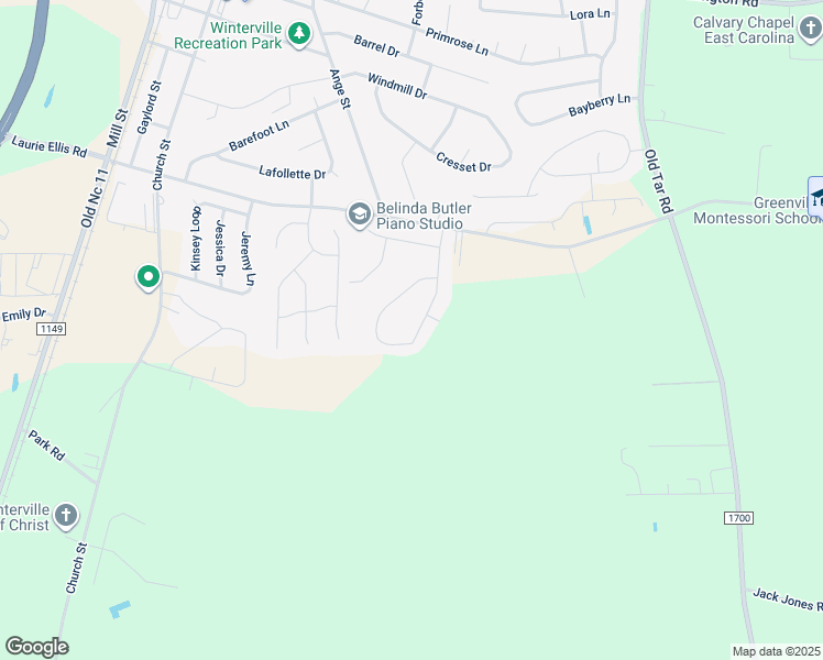 map of restaurants, bars, coffee shops, grocery stores, and more near 2898 Oakwood Drive in Winterville