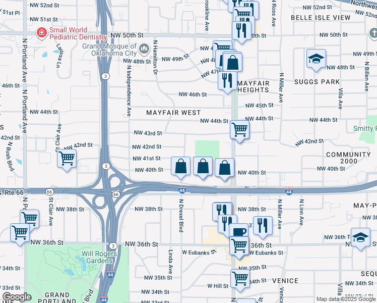 map of restaurants, bars, coffee shops, grocery stores, and more near 4210 North Drexel Boulevard in Oklahoma City