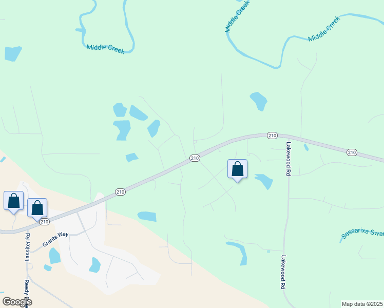 map of restaurants, bars, coffee shops, grocery stores, and more near 25 Lassiter Ridge Drive in Four Oaks
