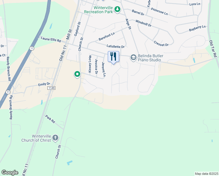 map of restaurants, bars, coffee shops, grocery stores, and more near 2982 Fox Glove Drive in Winterville