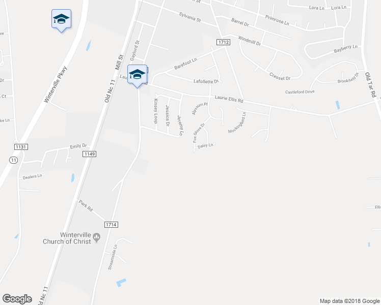 map of restaurants, bars, coffee shops, grocery stores, and more near 2982 Fox Glove Drive in Winterville