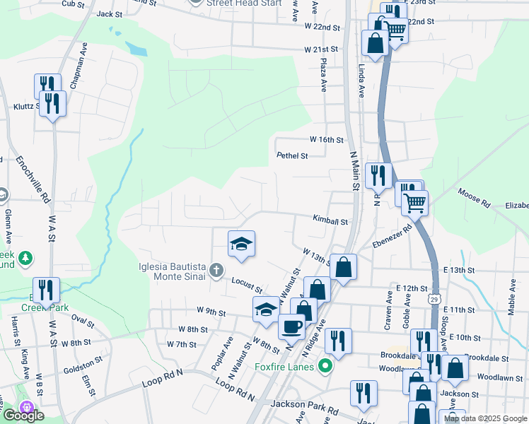 map of restaurants, bars, coffee shops, grocery stores, and more near 1400 Gary Street in Kannapolis