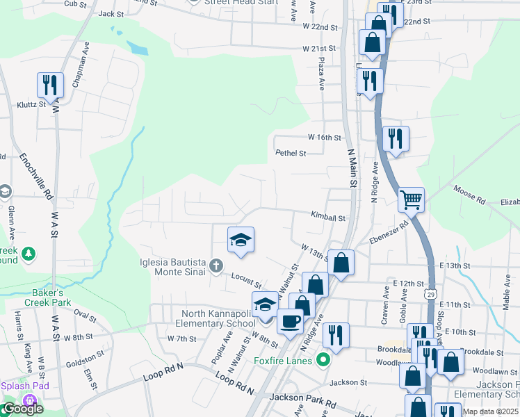 map of restaurants, bars, coffee shops, grocery stores, and more near 1400 Gary Street in Kannapolis
