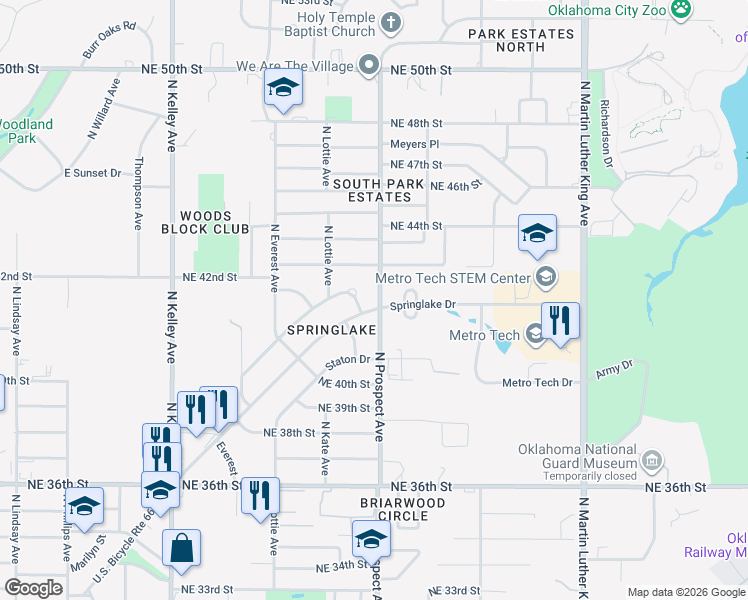 map of restaurants, bars, coffee shops, grocery stores, and more near in Oklahoma City