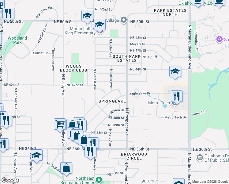 map of restaurants, bars, coffee shops, grocery stores, and more near 1348 Campbell Road in Oklahoma City