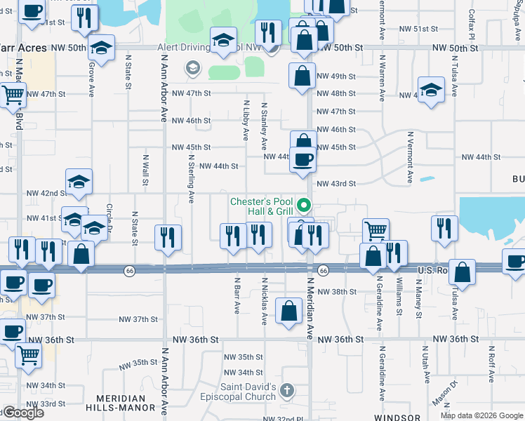 map of restaurants, bars, coffee shops, grocery stores, and more near 4200 North Nicklas Avenue in Oklahoma City
