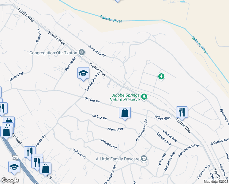 map of restaurants, bars, coffee shops, grocery stores, and more near 3350 Chico Road in Atascadero