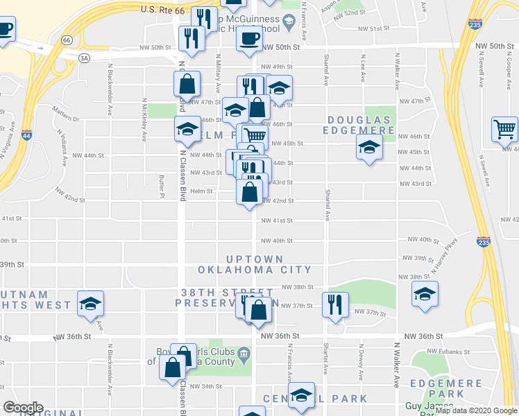 map of restaurants, bars, coffee shops, grocery stores, and more near 4200 North Western Avenue in Oklahoma City
