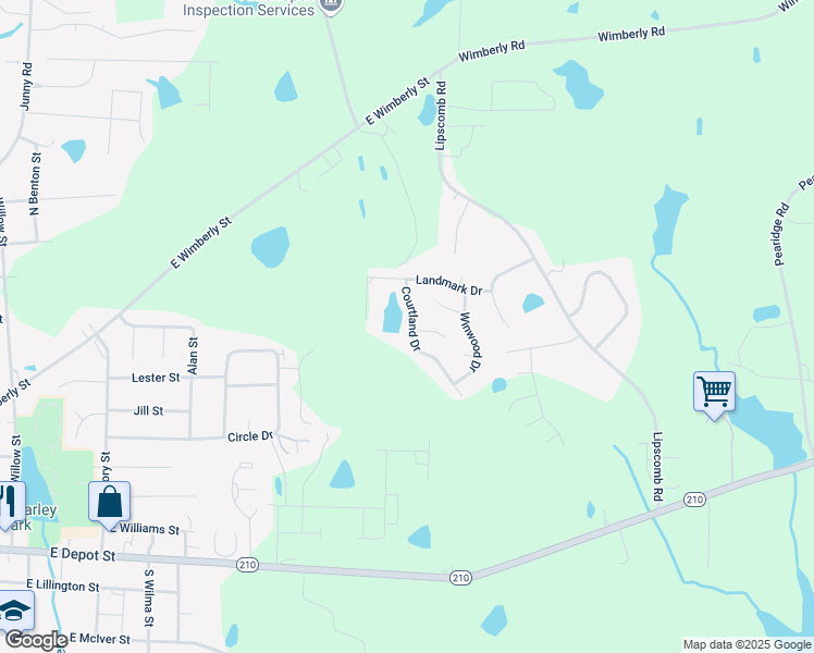 map of restaurants, bars, coffee shops, grocery stores, and more near 100 Courtland Drive in Angier