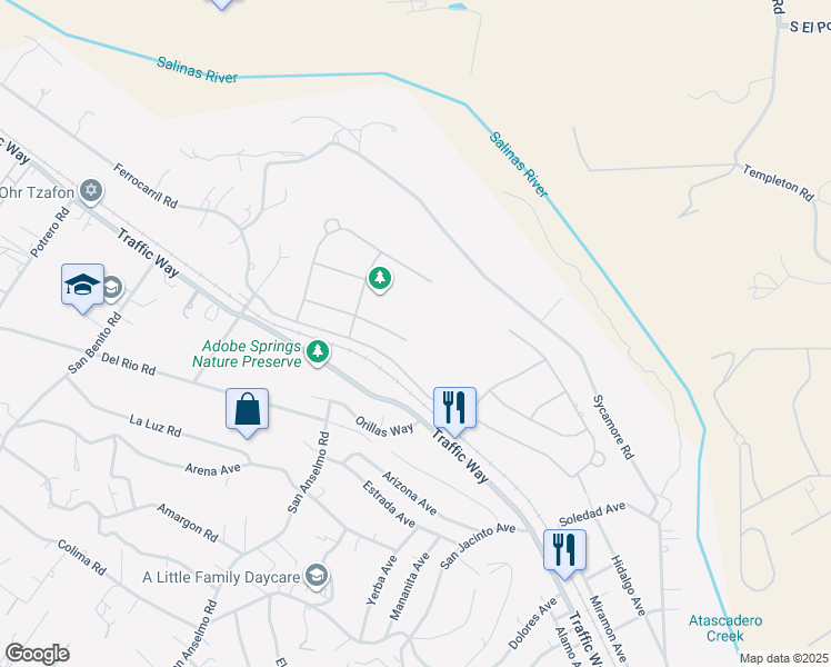 map of restaurants, bars, coffee shops, grocery stores, and more near 3105 Avenida Del Sol in Atascadero