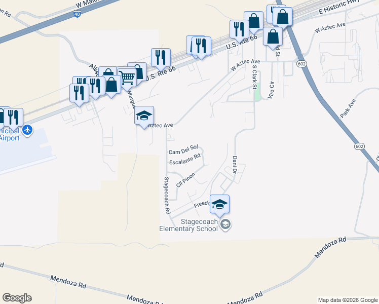 map of restaurants, bars, coffee shops, grocery stores, and more near 1708 Escalante Road in Gallup
