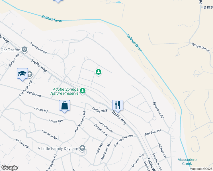map of restaurants, bars, coffee shops, grocery stores, and more near 3105 Avenida Del Sol in Atascadero