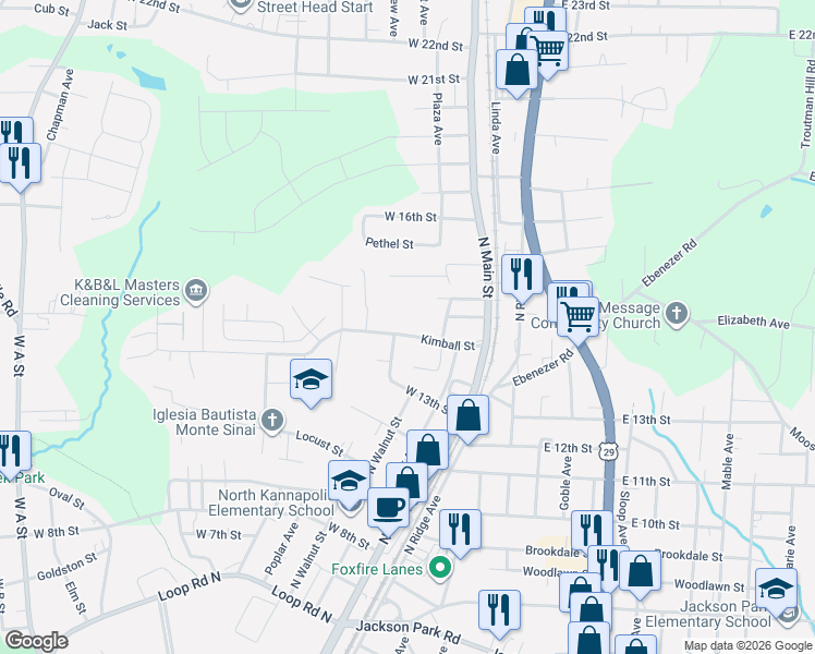 map of restaurants, bars, coffee shops, grocery stores, and more near 219 Kimball Street in Kannapolis