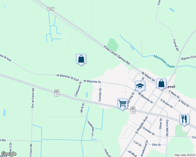 map of restaurants, bars, coffee shops, grocery stores, and more near 504 West Blanche Street in Selma