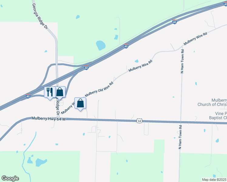 map of restaurants, bars, coffee shops, grocery stores, and more near 3253 Mulberry Wire Road in Mulberry