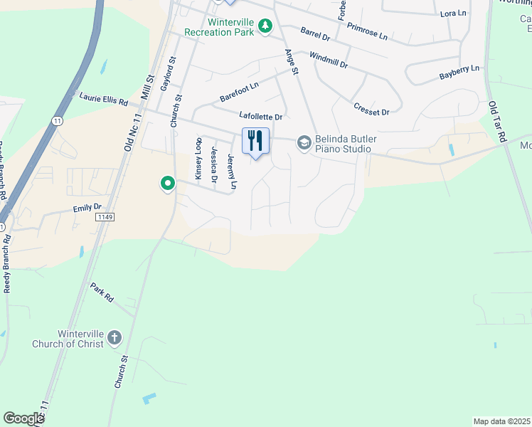 map of restaurants, bars, coffee shops, grocery stores, and more near 2960 Calla Lilly Lane in Winterville