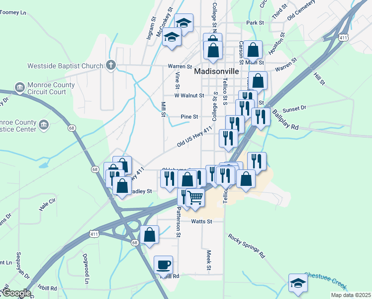 map of restaurants, bars, coffee shops, grocery stores, and more near 313 Englewood Rd in Madisonville