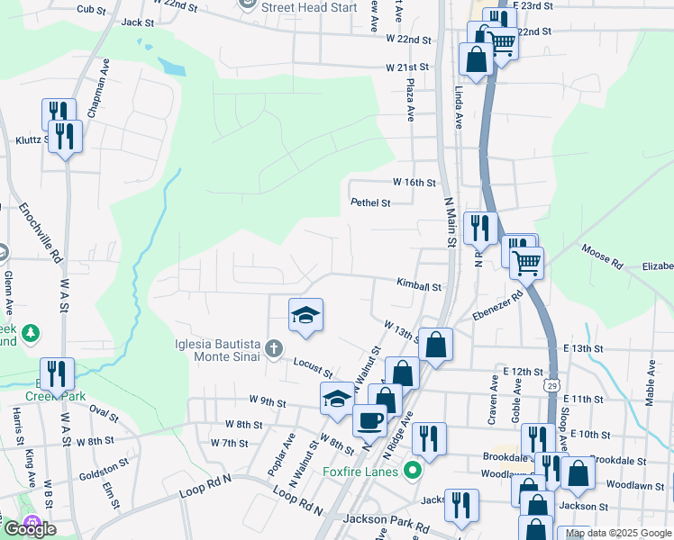 map of restaurants, bars, coffee shops, grocery stores, and more near 1400 Gary Street in Kannapolis