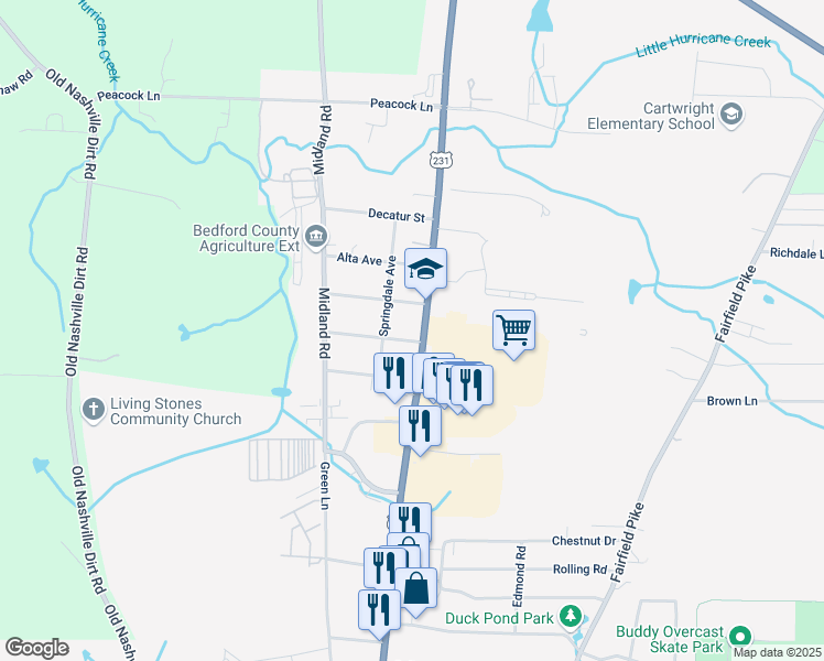 map of restaurants, bars, coffee shops, grocery stores, and more near 1900 North Main Street in Shelbyville