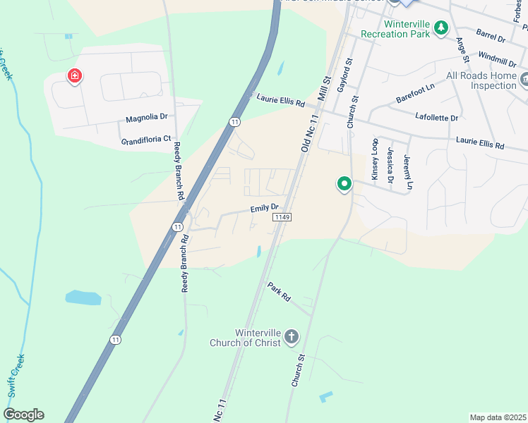 map of restaurants, bars, coffee shops, grocery stores, and more near 110 Kevin Circle in Winterville