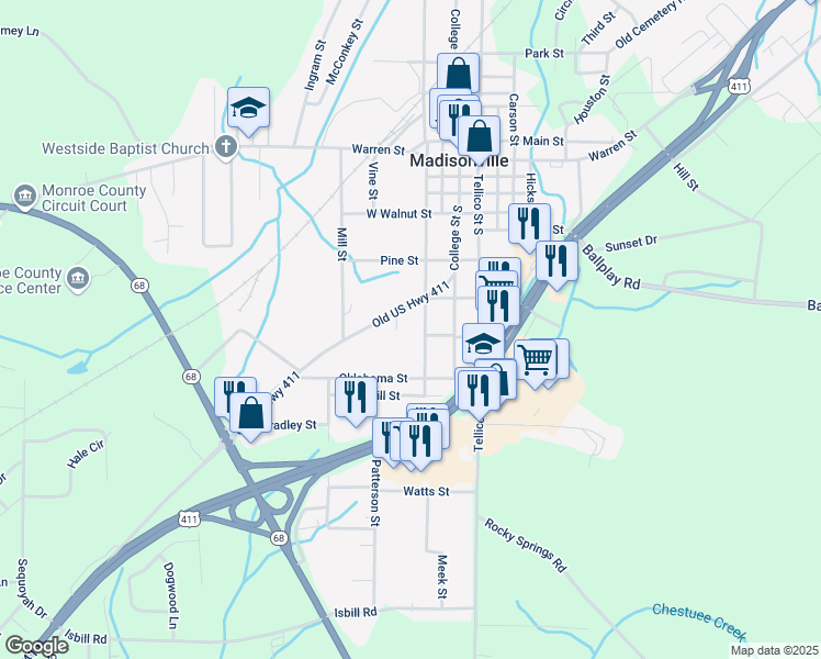 map of restaurants, bars, coffee shops, grocery stores, and more near 313 Englewood Road in Madisonville