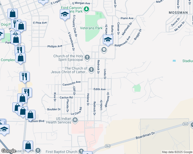 map of restaurants, bars, coffee shops, grocery stores, and more near 1424 Redrock Drive in Gallup