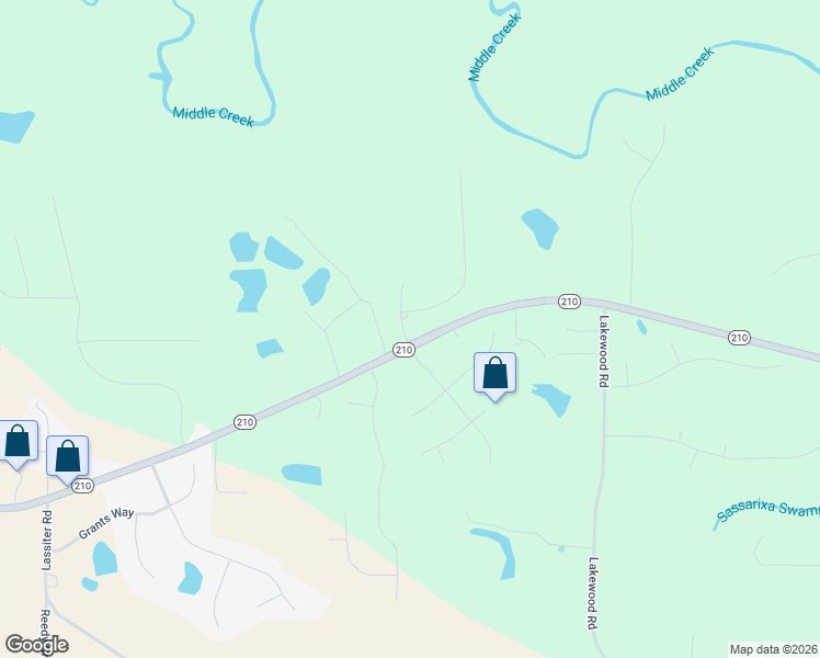 map of restaurants, bars, coffee shops, grocery stores, and more near 25 Lassiter Ridge Drive in Four Oaks