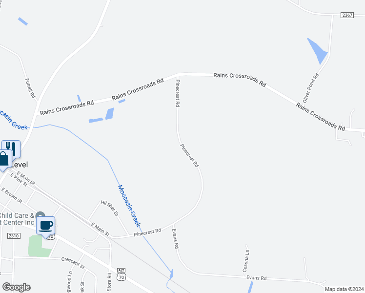 map of restaurants, bars, coffee shops, grocery stores, and more near Pinecrest Road in Princeton