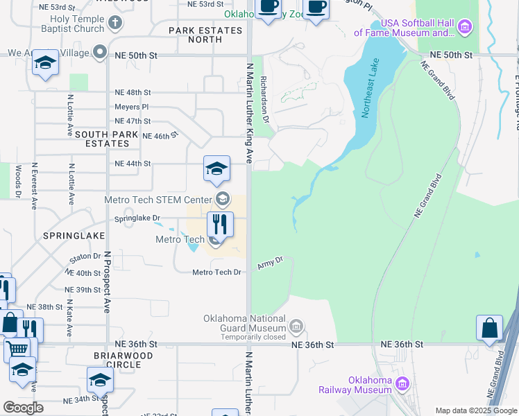 map of restaurants, bars, coffee shops, grocery stores, and more near in Oklahoma City