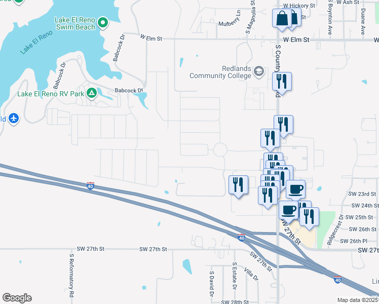 map of restaurants, bars, coffee shops, grocery stores, and more near 1852 Cypress Lane in El Reno